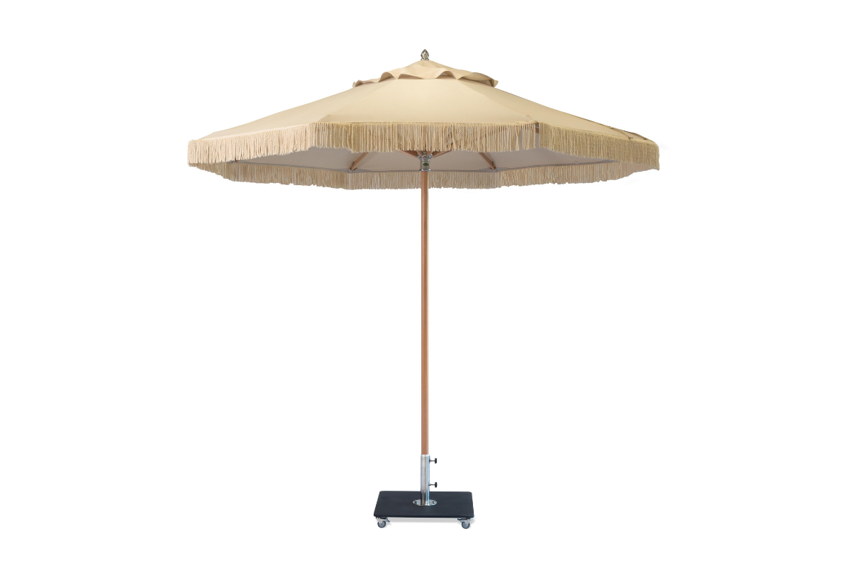 cream and natural colored patio umbrellas Premium Montague Ecru with Natural Tassel – Cape Umbrellas SA